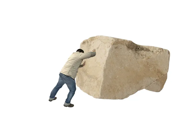 Man pushing a rock — Stock Photo, Image