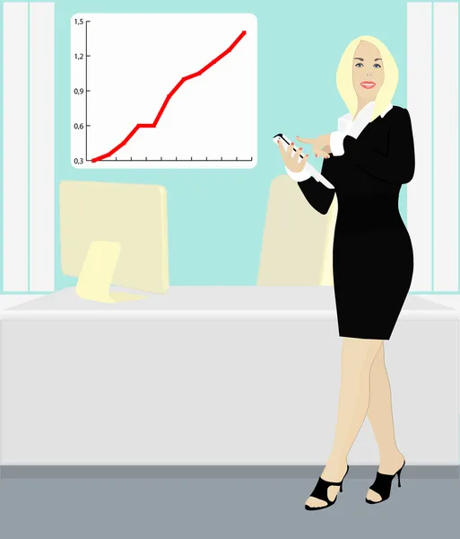 Donna d'affari con Iphone in ufficio — Vettoriale Stock