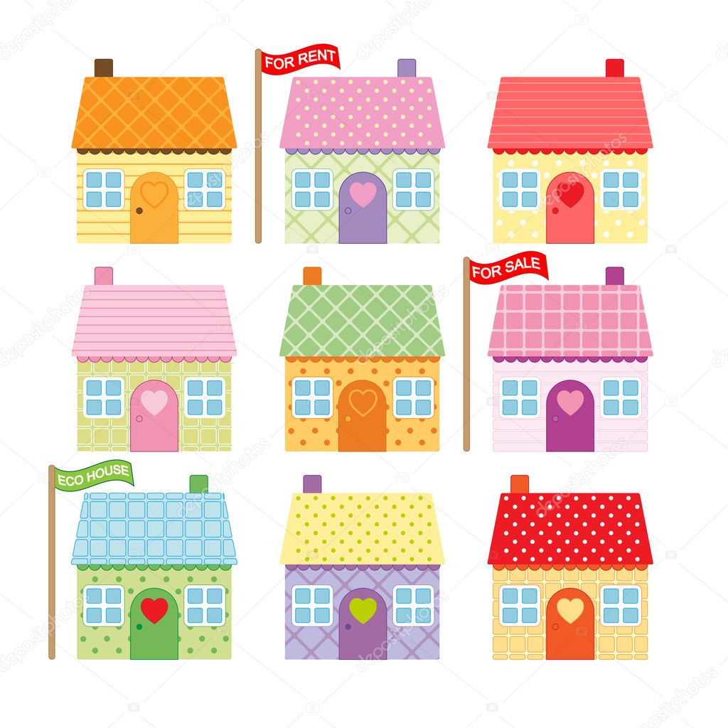 Set of cute cartoon houses for sale and rent