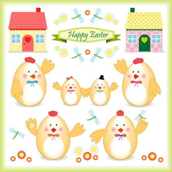 Easter chicken family as eggs — Stock Vector