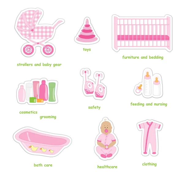 Pasgeboren meisje stickers — Stockvector