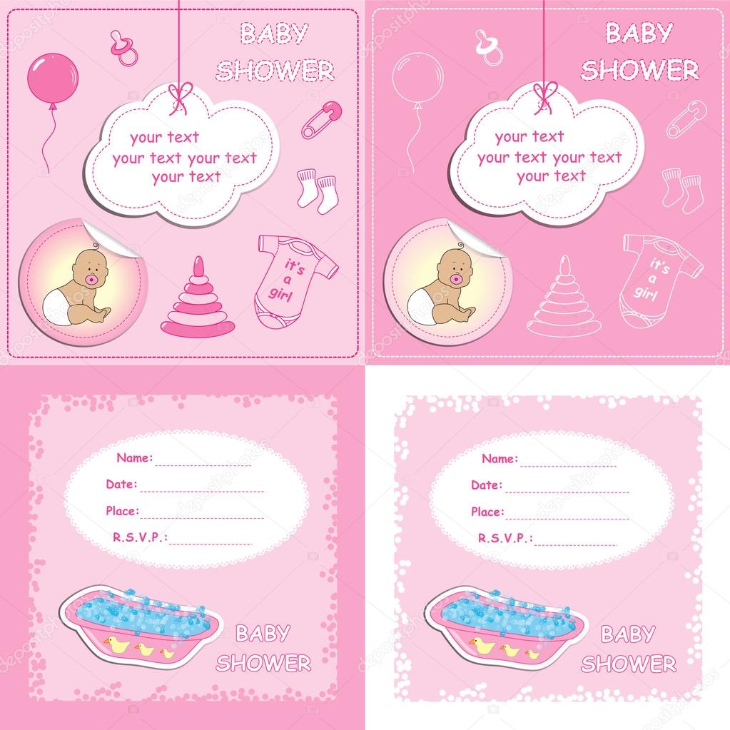 Baby shower announcement card set pink colour