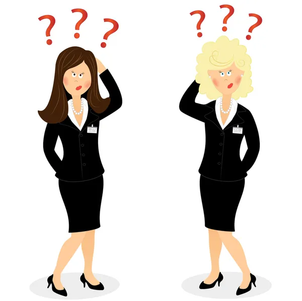 Businesswoman with question marks — Stock Vector