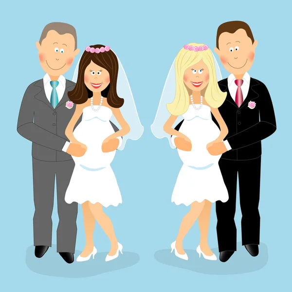 Pregnant wedding couples — Stock Vector