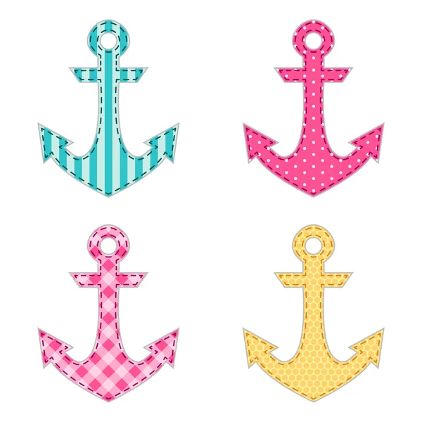 Anchors fabric applique — Stock Vector