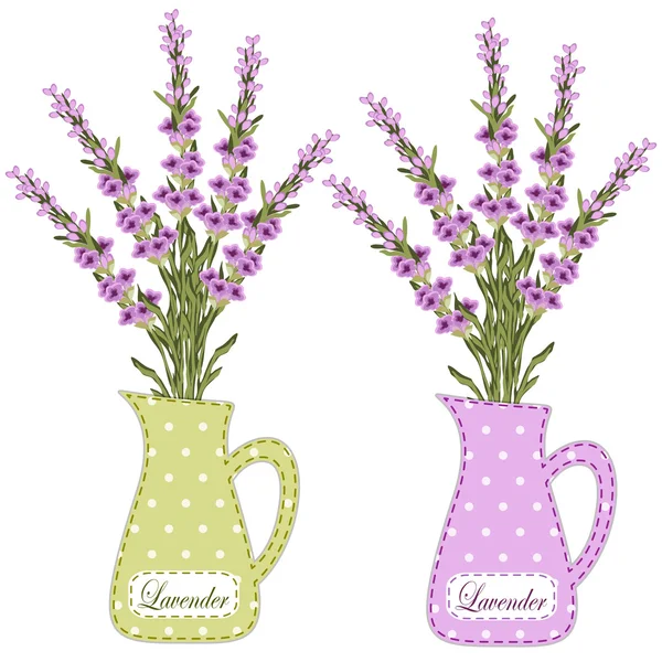 Retro kannen met lavendel — Stockvector