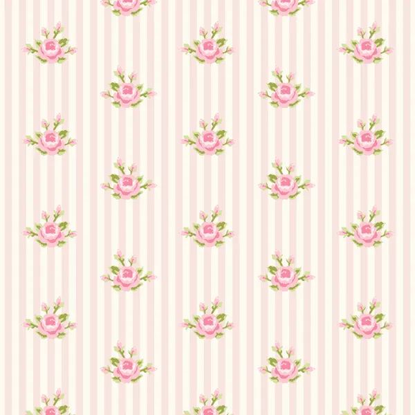 Shabby patrón elegante con rosas sobre fondo rayado — Vector de stock