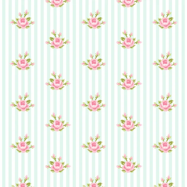 Shabby motif chic avec des roses sur fond rayé — Image vectorielle