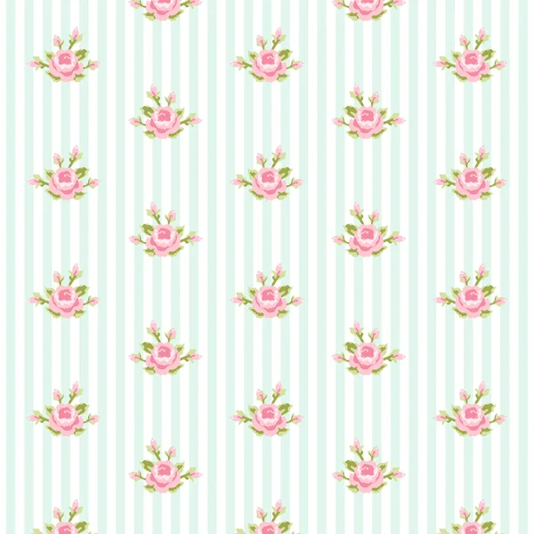 Shabby patrón elegante con rosas sobre fondo rayado — Vector de stock