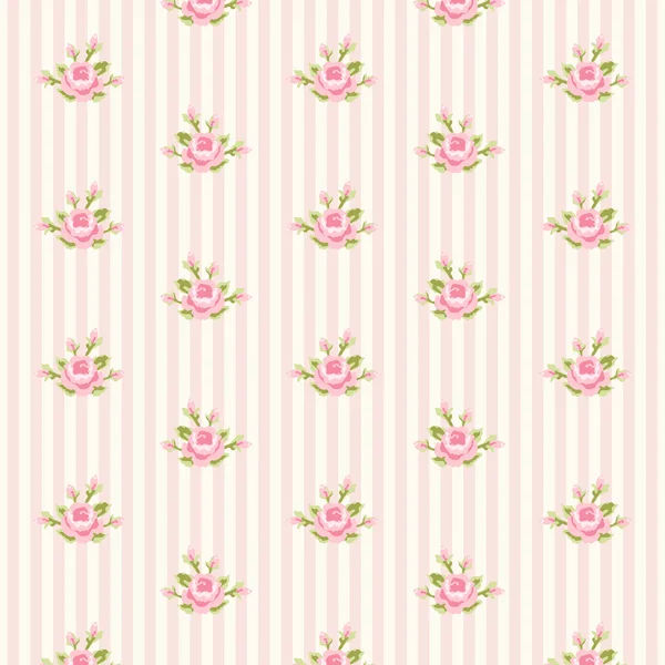 Shabby chic pattern with roses on striped background Vector Graphics