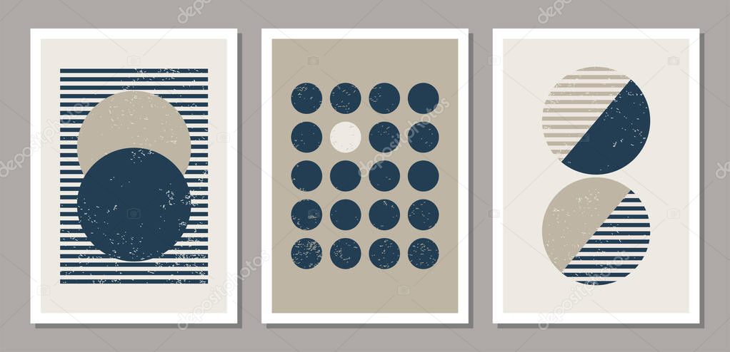 Set of minimal 20s geometric design poster with primitive shapes