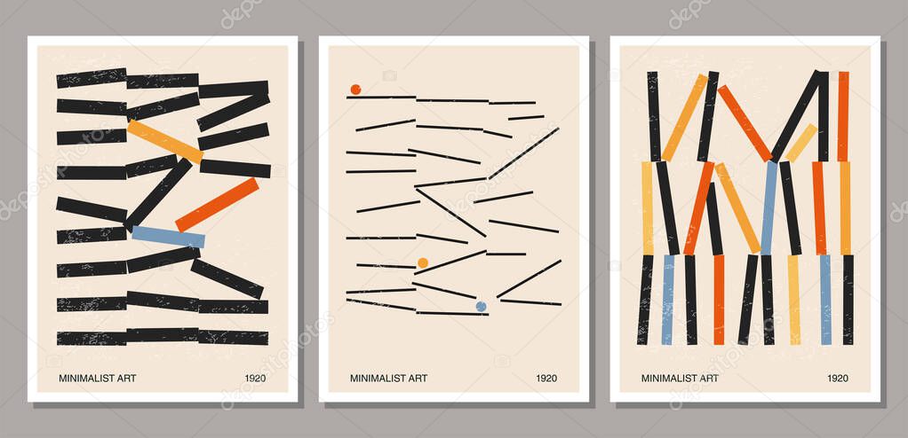 Set of minimal 20s geometric design poster with primitive shapes