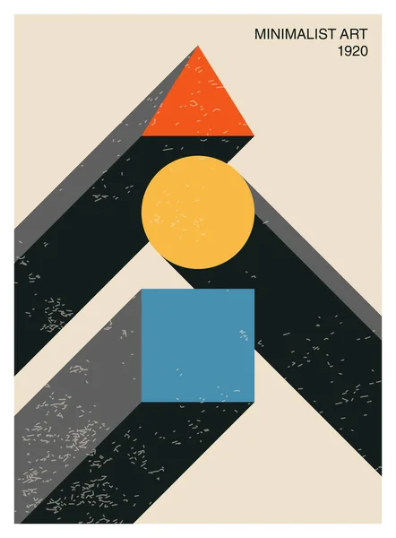 Minimal 20s geometric design poster with primitive shapes — Stock Vector