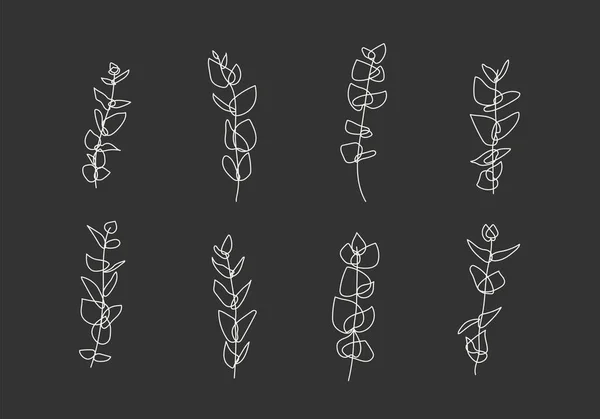 Ramo botânico minimalista com elementos de folhas para colagem abstrata — Vetor de Stock