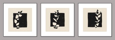 Botanik dallı ve soyut kolajlı minimalist posterler.