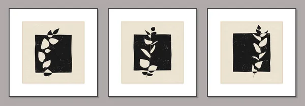 Ensemble d'affiches minimalistes avec branche botanique et feuilles collage abstrait — Image vectorielle