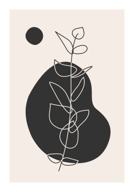 Yaprakları soyut kolajlı minimalist botanik dalı