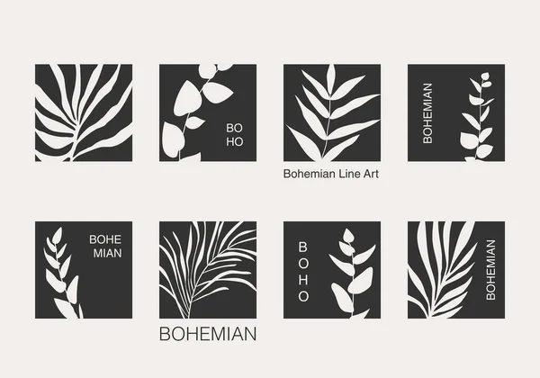 Logo tanaman botani minimalis dengan daun kolase abstrak - Stok Vektor