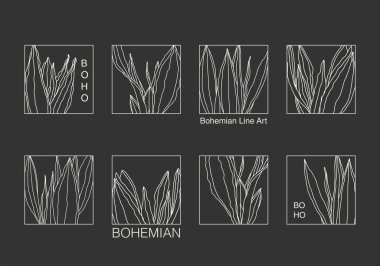 Yaprakları soyut kolajlı minimalist botanik çizgisi