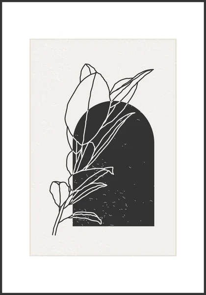 Minimalistyczna linia botaniczna sztuka kwiat abstrakcyjny kolaż — Wektor stockowy