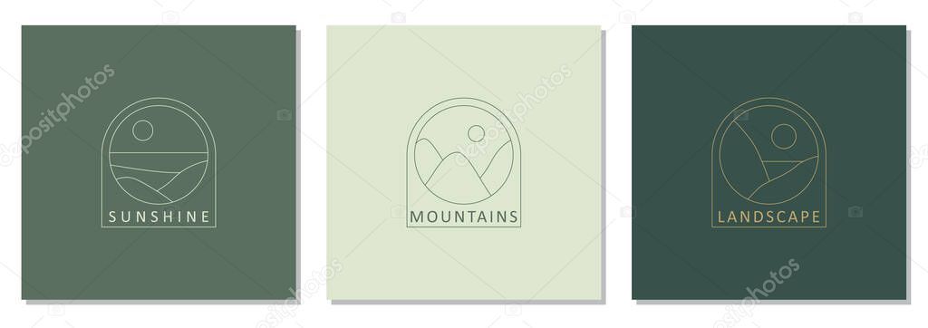 Set of trendy minimalist landscape abstract bohemian design icons