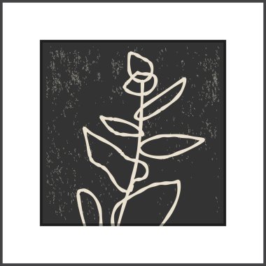 Botanik dallı ve soyut kolajlı minimalist poster
