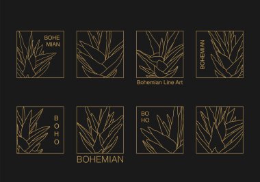 Yaprakları soyut kolajlı minimalist botanik çizgisi