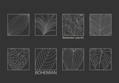 Yaprakları soyut kolajlı minimalist botanik çizgisi