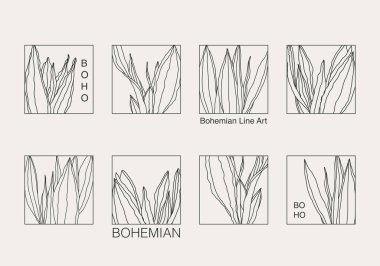 Yaprakları soyut kolajlı minimalist botanik çizgisi