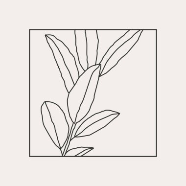 Yapraklar soyut kolaj ile minimalist botanik çizgisi