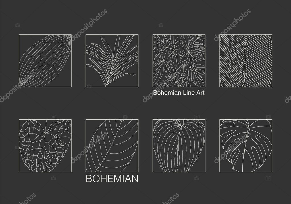 Minimalist botanical line art plant with leaves abstract collage ideal for logo, card, tag design