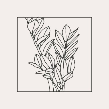 Yapraklar soyut kolaj ile minimalist botanik çizgisi