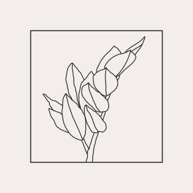 Yapraklar soyut kolaj ile minimalist botanik çizgisi