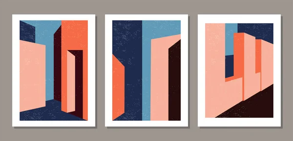 Ensemble d'affiches d'architecture géométrique contemporaine dans un style moderne du milieu du siècle — Image vectorielle