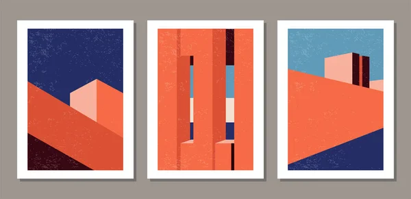 Conjunto de carteles de arquitectura de geometría contemporánea en estilo moderno de mediados de siglo — Archivo Imágenes Vectoriales
