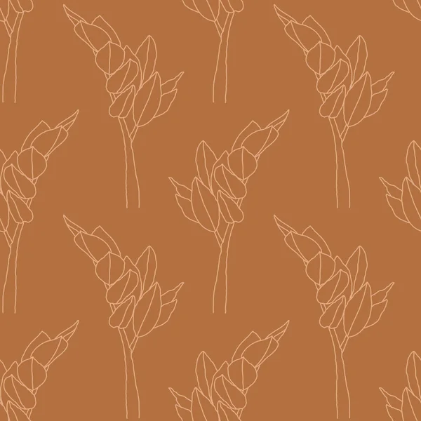 ラインアート組成とトレンディなミニマリストシームレスな植物パターン — ストックベクタ