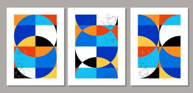 Minimum geometrik tasarım posterleri seti, ilkel şekilli vektör şablonu