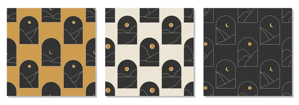 Set of seamless patterns, minimalist landscape abstract contemporary design — Stock vektor