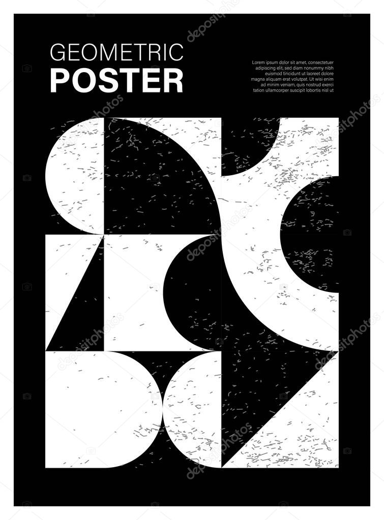 Minimal geometric design poster, vector template with primitive shapes elements, modern hipster style