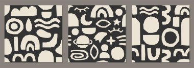 Soyut doğa unsurlarına sahip modaya uygun düzensiz desenler, basit düz şekilli vektör illüstrasyonu, ambalaj kağıdı, duvar kağıdı, kumaş, fon vs.