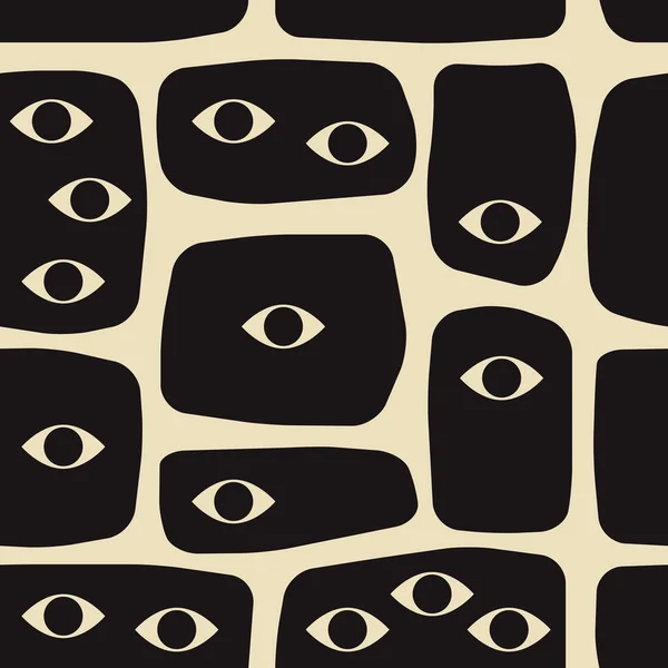 Бесшовный Рисунок Странными Сюрреалистическими Существами Глазами Векторный Шаблон Элементами Примитивных — стоковый вектор