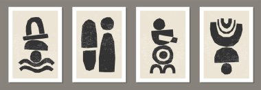 Modern kesim kağıt kolaj tarzında soyut organik şekillere sahip asgari ortaçağ duvar sanatı posterleri el ilanı, kart, broşür vs. olarak kullanılabilir.