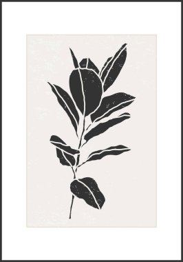 Dalları ve yaprakları olan modaya uygun minimalist botanik vektör çizimi, sanat galerisi için ideal, modern duvar resimleri, minimal iç tasarım