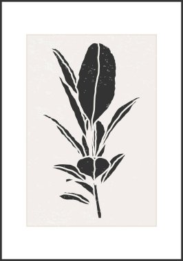 Dalları ve yaprakları olan modaya uygun minimalist botanik vektör çizimi, sanat galerisi için ideal, modern duvar resimleri, minimal iç tasarım