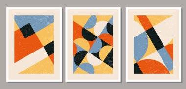 Minimalist 20 'ler geometrik tasarım posteri, ilkel şekilli vektör şablonu, modern hipster tarzı.