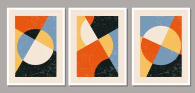 Minimalist 20 'ler geometrik tasarım posteri, ilkel şekilli vektör şablonu, modern hipster tarzı.
