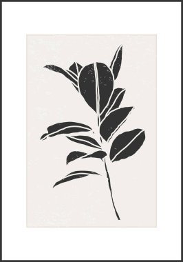 Dalları ve yaprakları olan modaya uygun minimalist botanik vektör çizimi, sanat galerisi için ideal, modern duvar resimleri, minimal iç tasarım