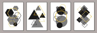 Sanat galerisi, duvar süslemesi, iç tasarım, vektör illüstrasyonu için ideal olan soyut yaratıcı minimalist sanatsal geometrik kompozisyonlar seti