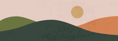 Moda minimalist manzara soyut çağdaş kolaj, dağlar göl batımı duvar resmi poster tasarımı