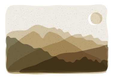 Moda minimalist manzara soyut organik şekiller kolaj, dağlar güneş estetik duvar poster tasarımı